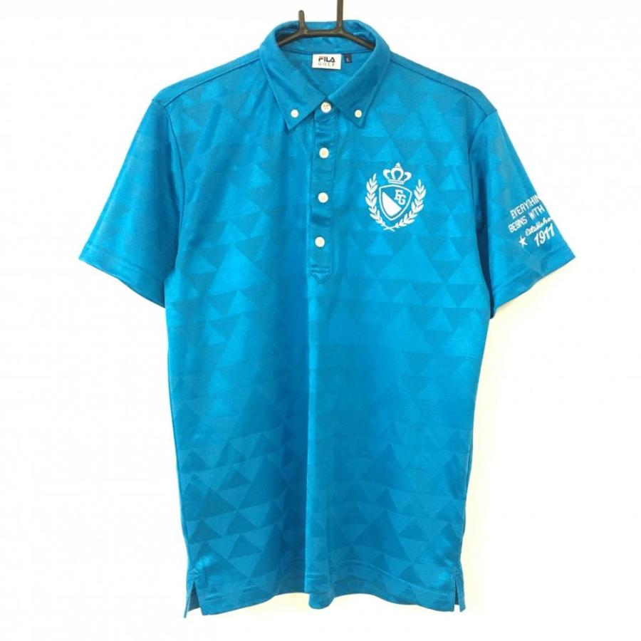 FILA フィラゴルフ 半袖ポロシャツ ブルー 三角 総柄 ボタンダウン
