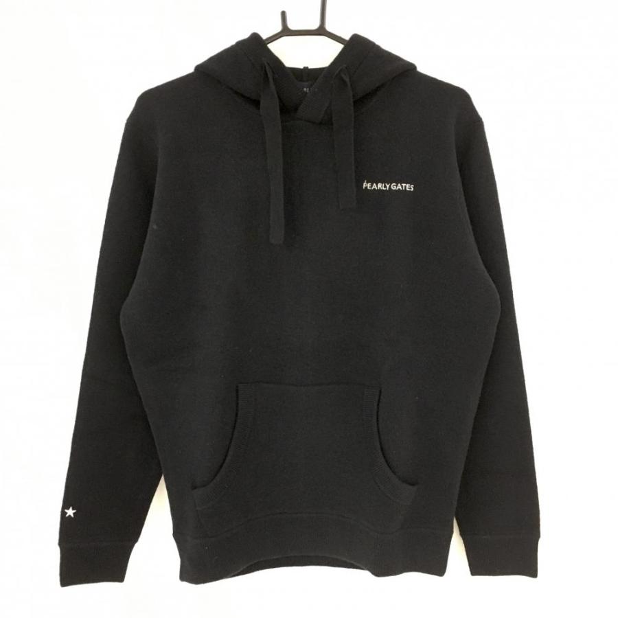 新品】パーリーゲイツ ニットセーター 黒 ウール混 フード バックロゴ