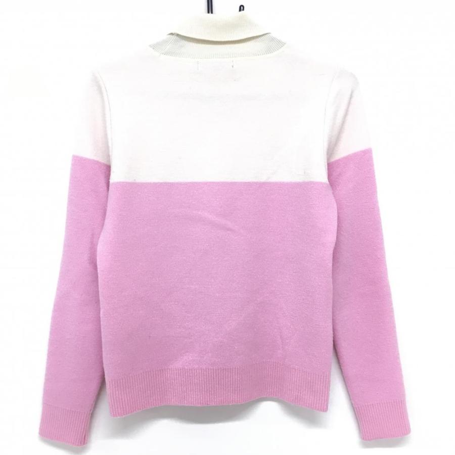 マークアンドロナ タートルネックセーター 白×ピンク バイカラー 