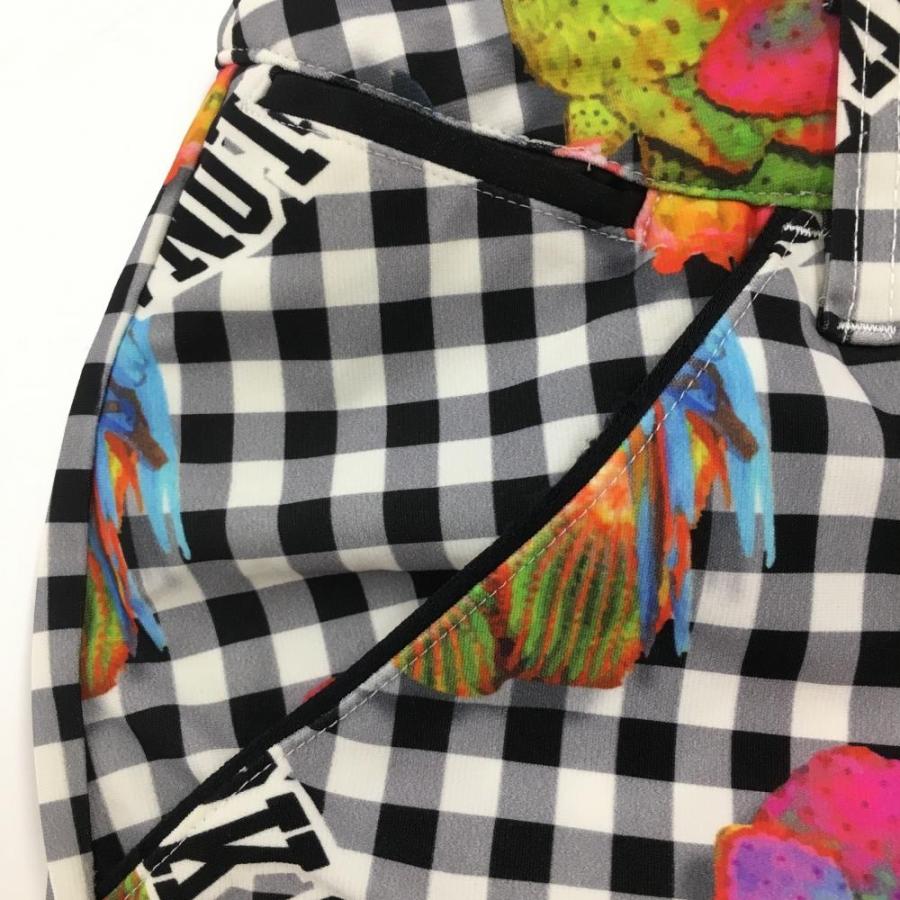 MARK&LONA マークアンドロナ ストレッチパンツ 黒×白 チェック柄×花柄