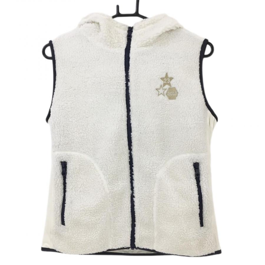 超美品】23区ゴルフ ボアベスト 白×ネイビー フード付き レディース II