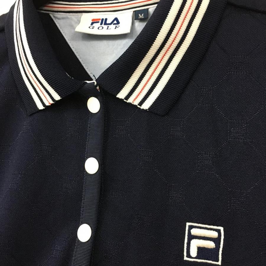 超美品】フィラゴルフ 半袖ポロワンピース ネイビー×白 スナップボタン