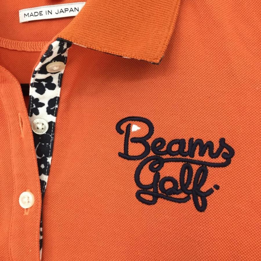 BEAMS ビームスゴルフ 半袖ポロシャツ オレンジ×ネイビー 前立て襟裏花 