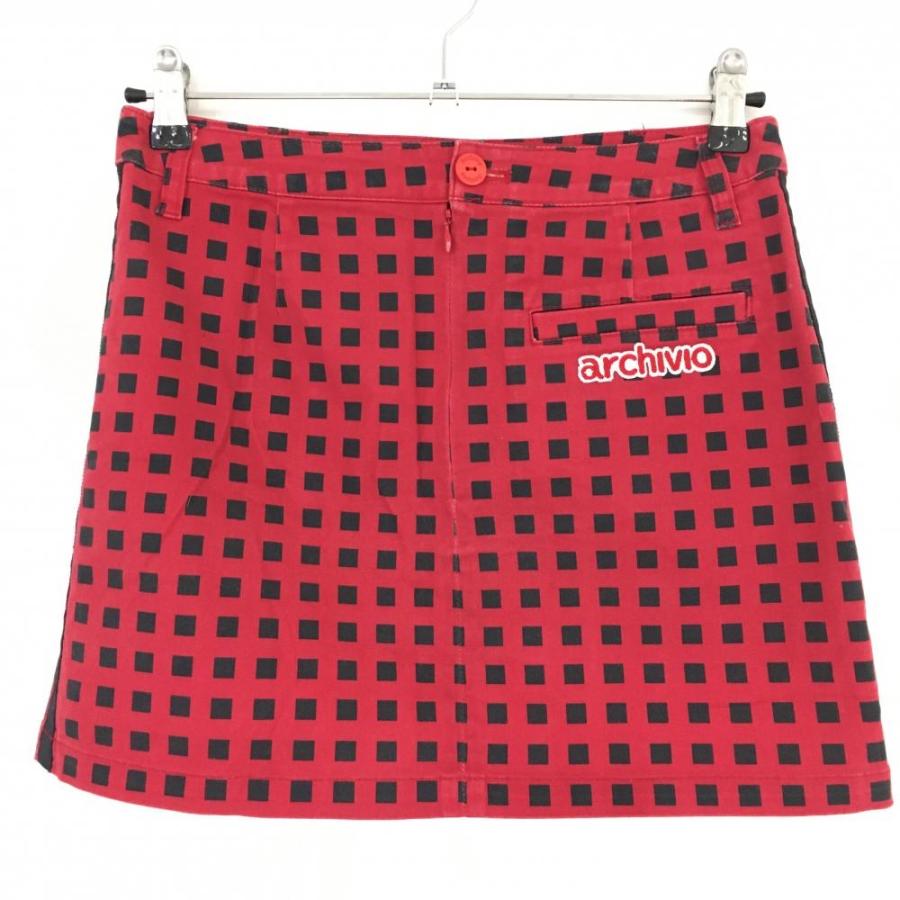 archivio（アルチビオ） スカート レッド×黒 ブロック総柄 サイド