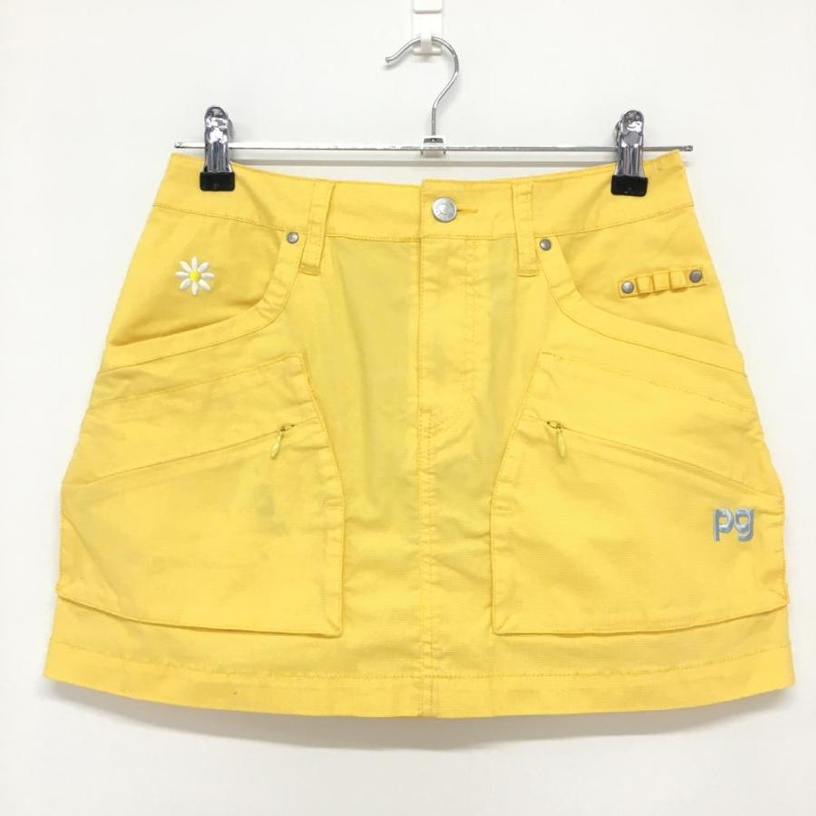 パーリーゲイツ カーゴスカート イエロー×グレー 小チェック柄 ティー