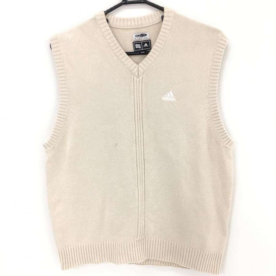 adidas（アディダス） ニットベスト アイボリー×白 Vネック コットン混 