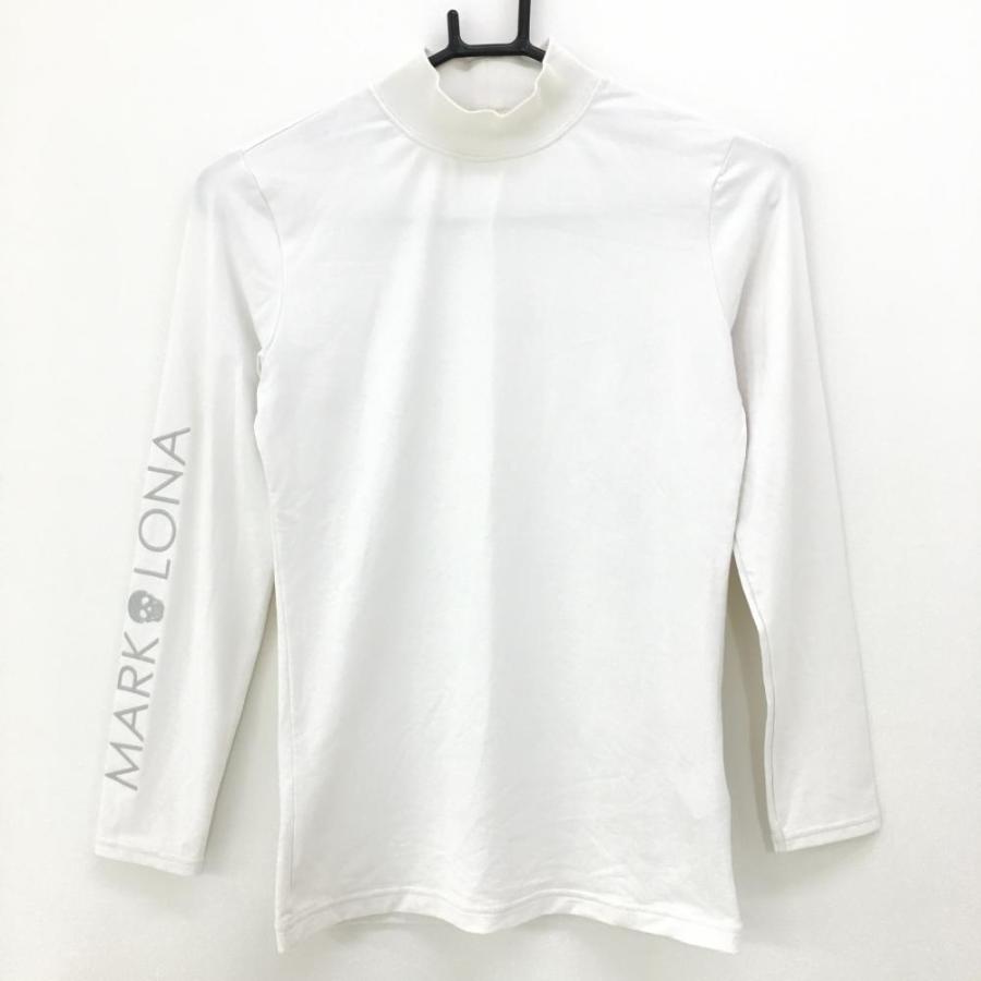 マークアンドロナ 長袖ハイネックシャツ 白 袖ロゴプリント シンプル  