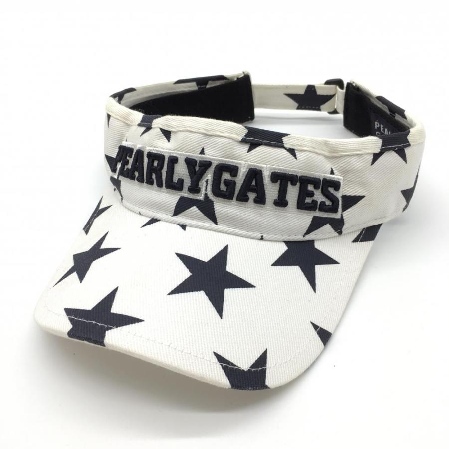 PEARLY GATES バイザー ホワイト×ネイビー ゴルフ PEARLY GATES（パーリーゲイツ） サンバイザー 白×ネイビー 星柄 FR