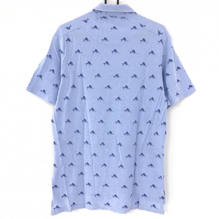 美品✨RLXラルフローレン 総柄 ゴルフ 半袖ポロシャツ 機能性 速乾 バイク柄 ポロゴルフ ラルフローレン 半袖ポロシャツ ライトブルー