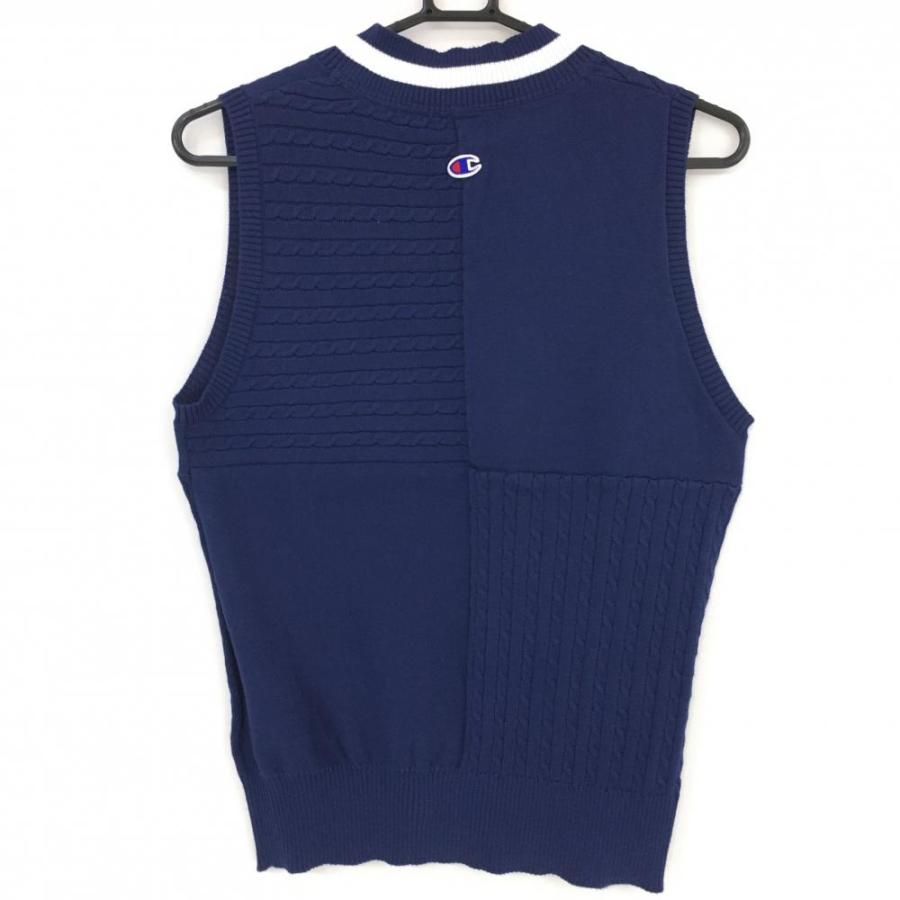 Champion チャンピオン ニットベスト ネイビー×白 一部ケーブル Champion チャンピオン ニットベスト ネイビー×白 一部ケーブル