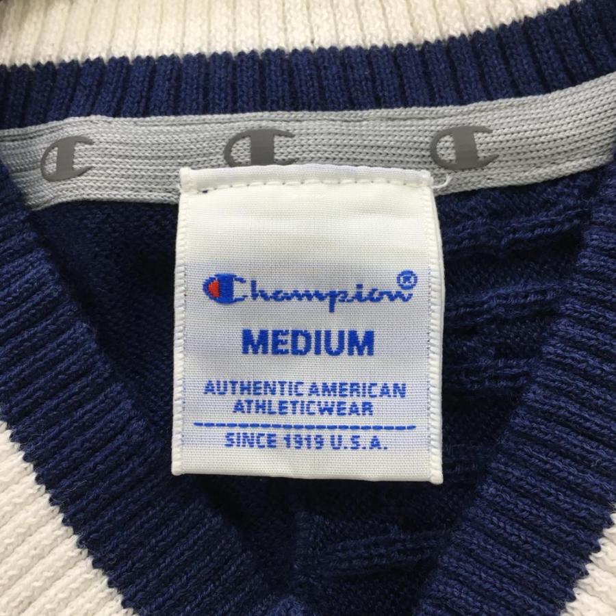 Champion チャンピオン ニットベスト ネイビー×白 一部ケーブル Champion チャンピオン ニットベスト ネイビー×白 一部ケーブル