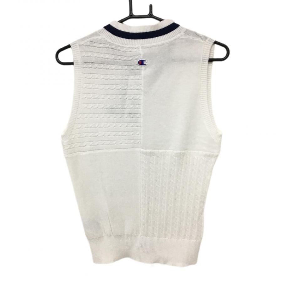 Champion（チャンピオン） ニットベスト 白×ネイビー 一部ケーブル編み 