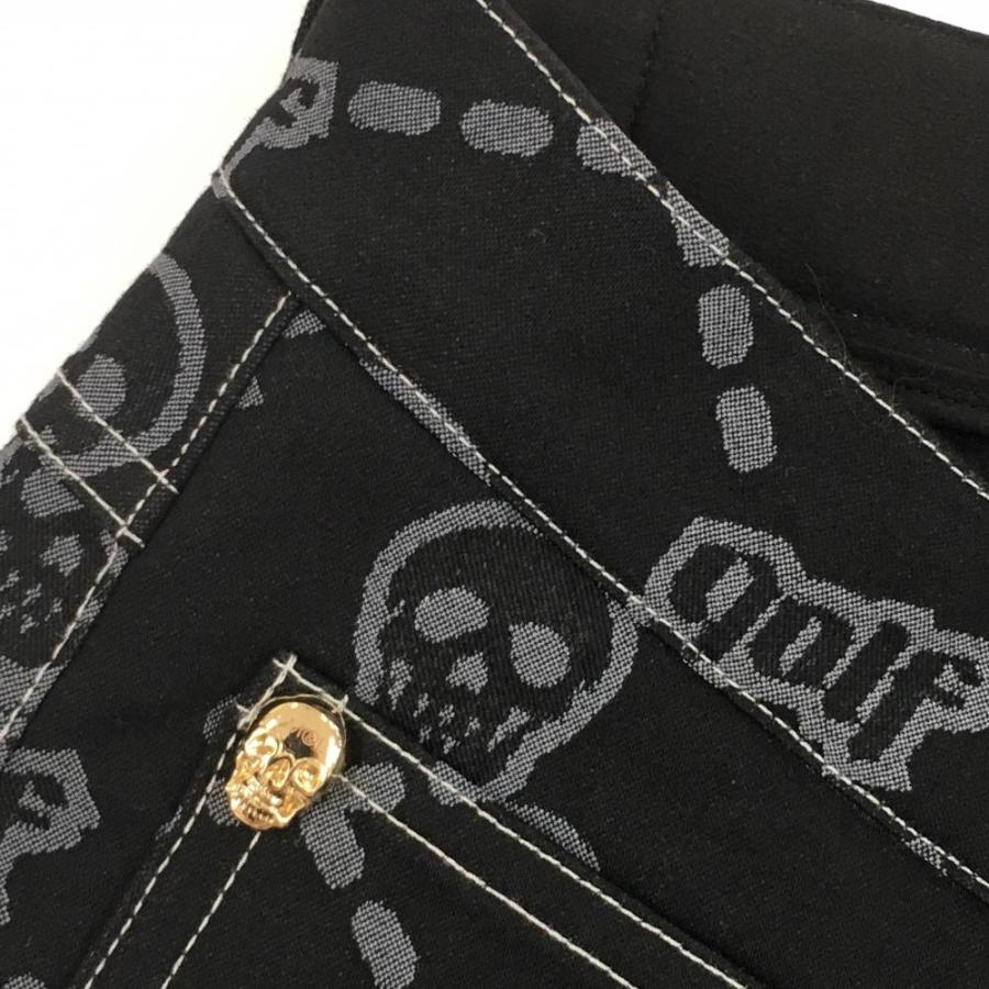 マークアンドロナ パンツ 黒×白 スカル総柄 メンズ 46 ゴルフウェア  