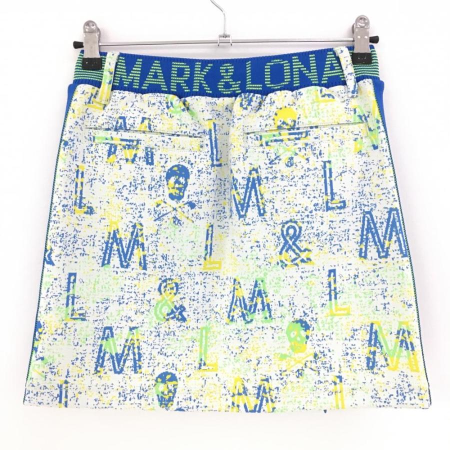 MARK&LONA マークアンドロナ ストレッチスカート 白×ブルー 総柄