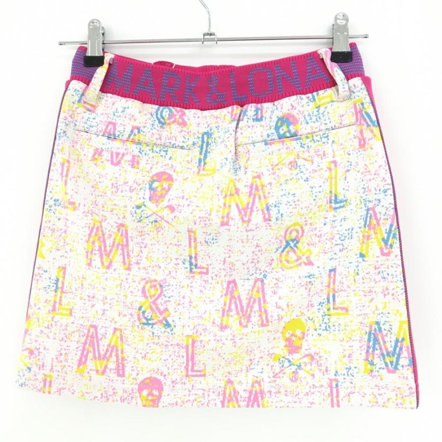 MARK&LONA マークアンドロナ ストレッチスカート 白×ピンク 総柄