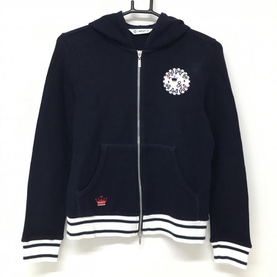 and per se アンパスィ ニットパーカー ネイビー×白 ダブルジップ