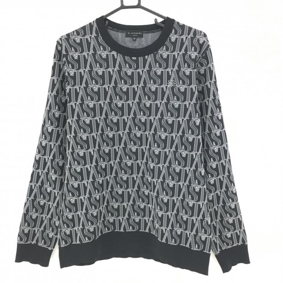 セントアンドリュース ニットセーター 黒×グレー ロゴ総柄 日本製