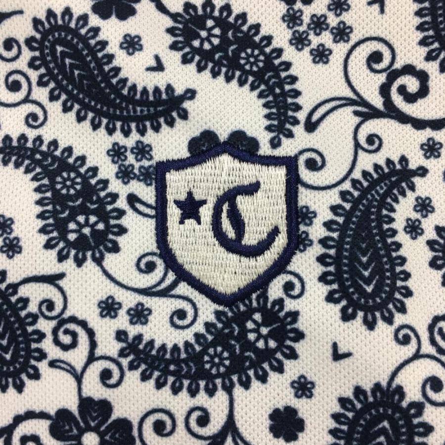 キャロウェイ 半袖ポロシャツ 白×ネイビー ペイズリー柄×花柄 メンズ