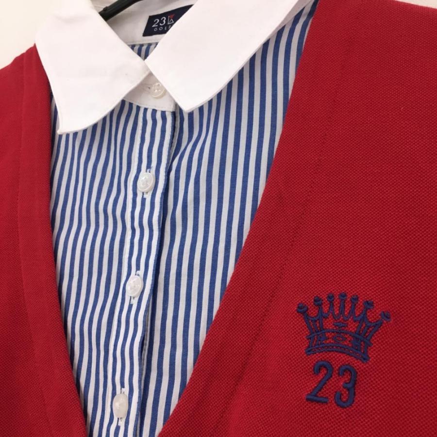 23区GOLF 23区ゴルフ 長袖ポロシャツ レッド×ブルー 一部ストライプ