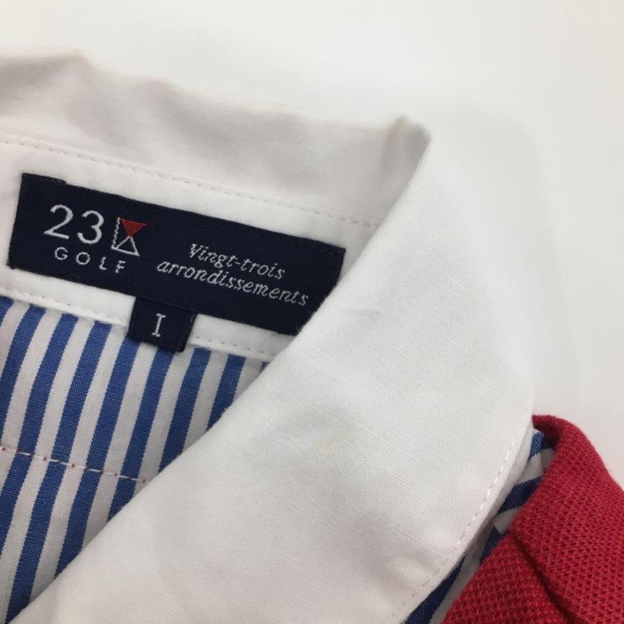 23区GOLF 23区ゴルフ 長袖ポロシャツ レッド×ブルー 一部ストライプ