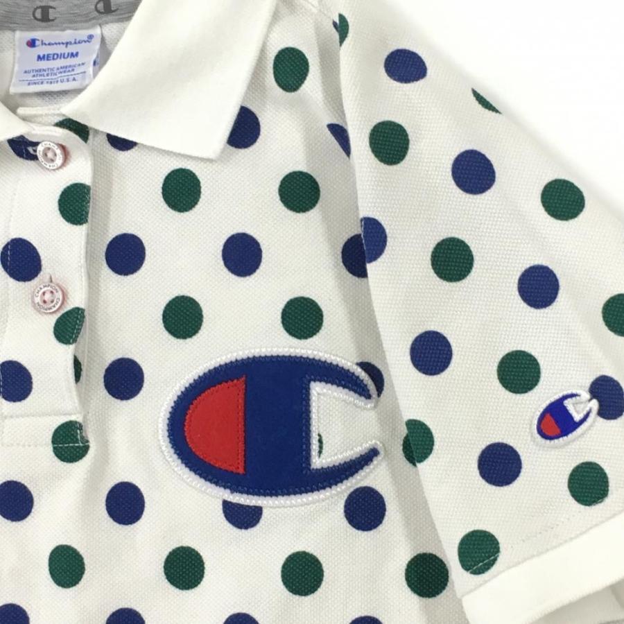Champion（チャンピオン） 半袖ポロシャツ 白×ブルー ドット ビッグ