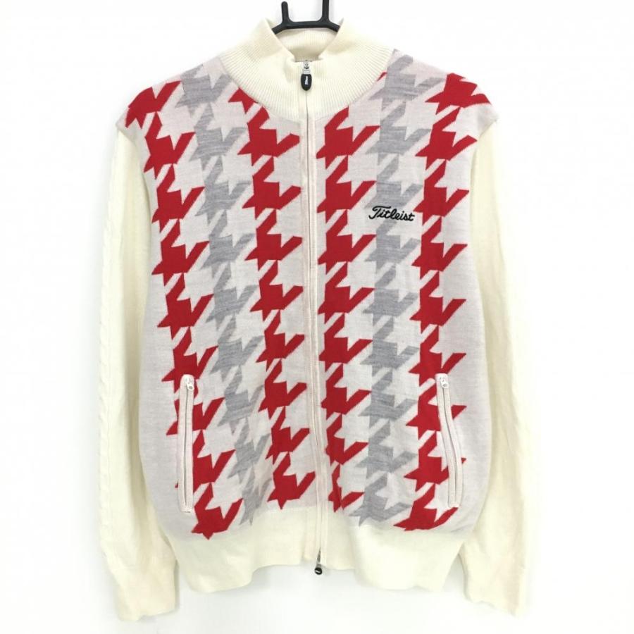 Titleist（タイトリスト） ニットジャケット アイボリー×レッド 前千鳥