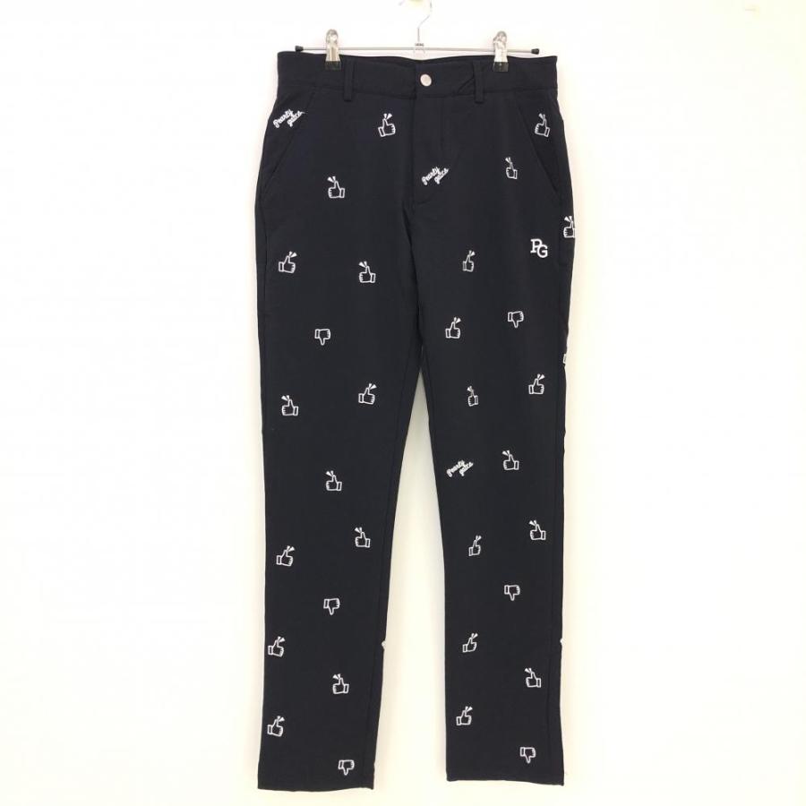 美品】パーリーゲイツ パンツ 黒×白 総柄 コットン混 メンズ 4(M