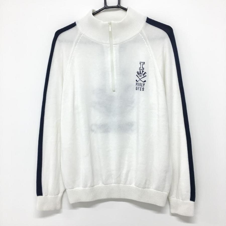【美品】パーリーゲイツハイネックセーター PEARLY GATES（パーリーゲイツ） ハイネックセーター 白×ネイビー 袖