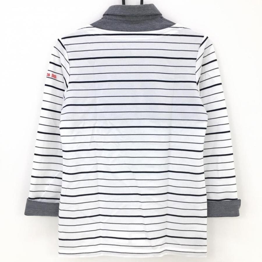 adidas（アディダス） 襟付き長袖シャツ 白×ネイビー ボーダー ロゴ