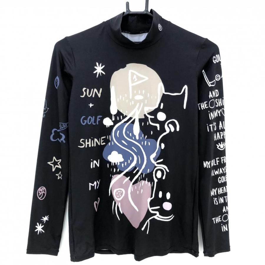 カステルバジャック 長袖ハイネックシャツ 黒×白 総柄 レディース 42  