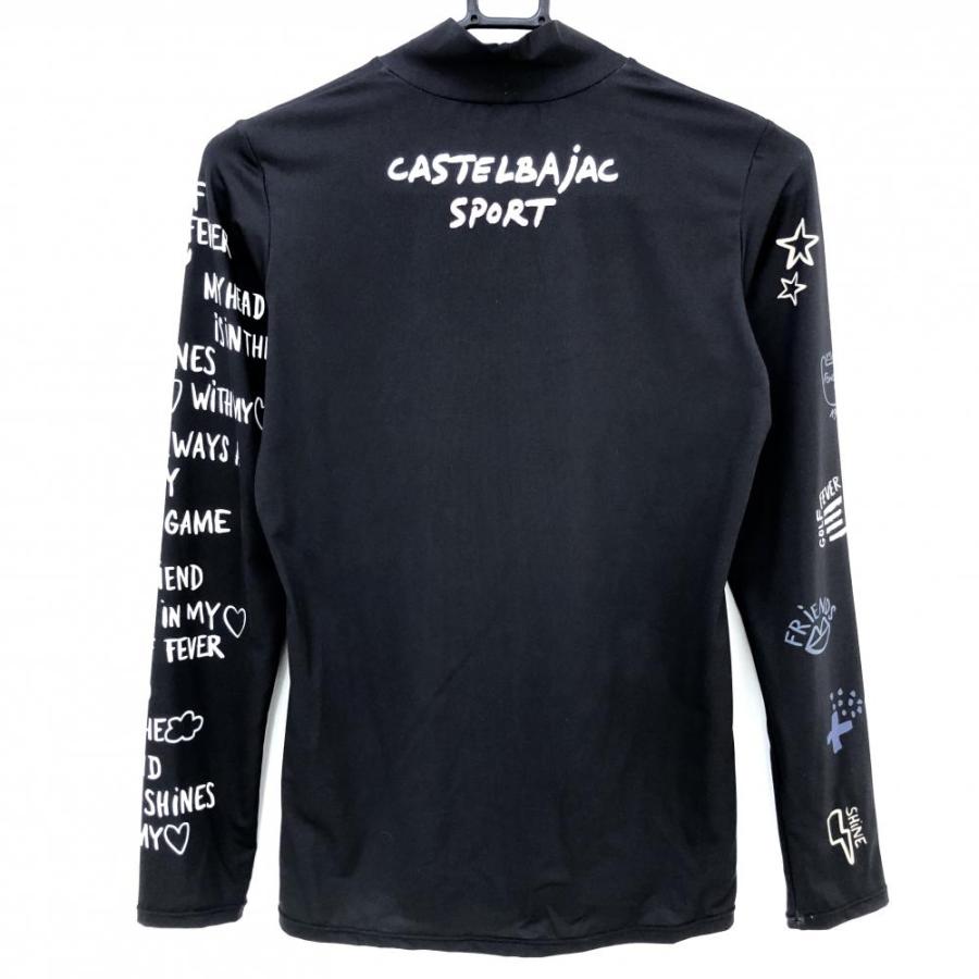 CASTELBAJAC ゴルフシャツ レディース 42 CASTELBAJAC（カステルバジャック） 長袖ハイネックシャツ 黒×白 総柄