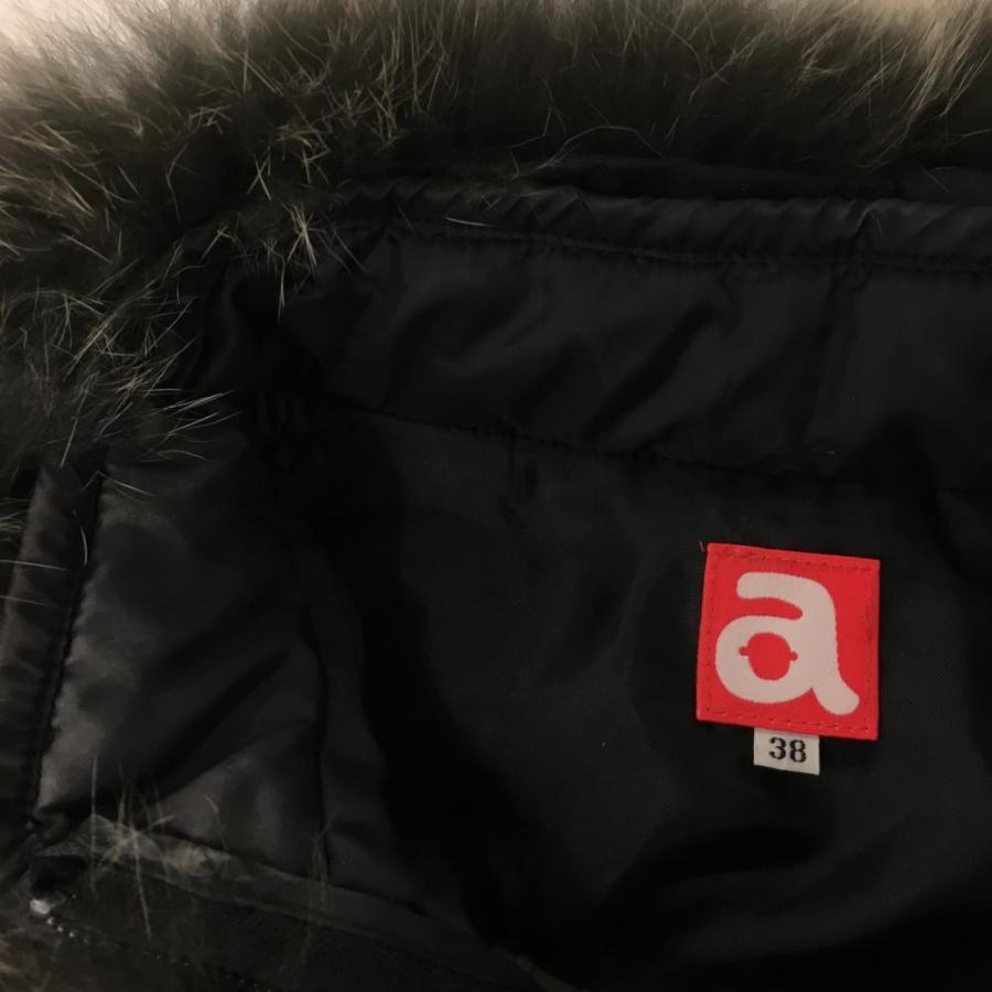 アルチビオ 中綿ダウン ワンピース ファー付き ウエストベルト 38 archivio（アルチビオ） 中綿ワンピース 黒 ファー取り外し可 ロゴ