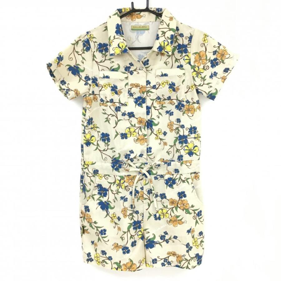 カジェヘラ オールインワン ベージュ×ブルー 花柄 パンツ レディース 0  