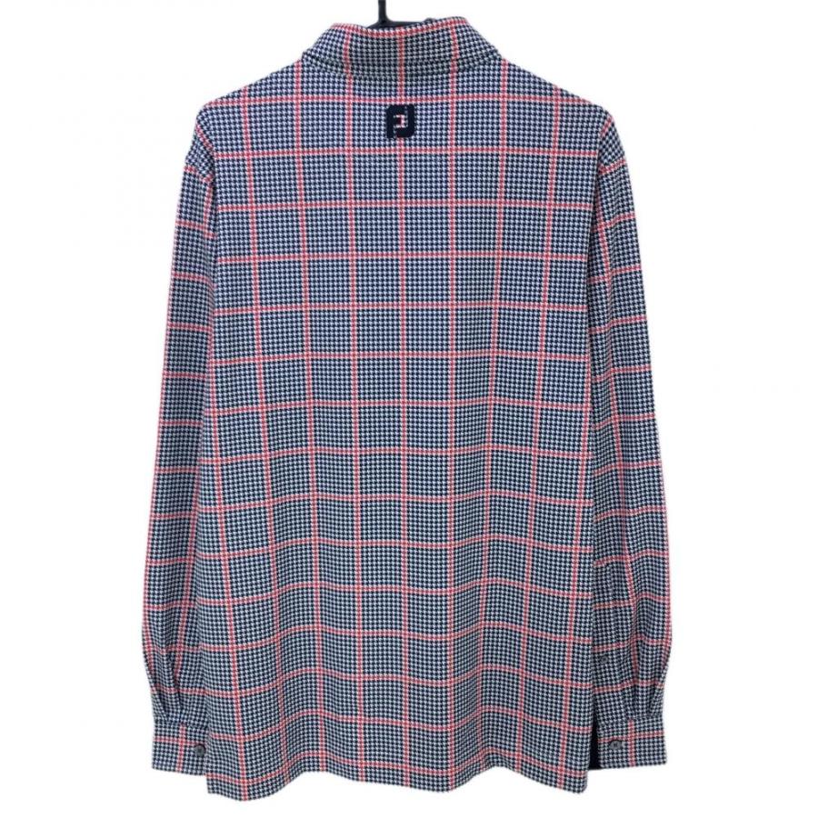 FootJoy フットジョイ 長袖ポロシャツ ネイビー×白×レッド 千鳥