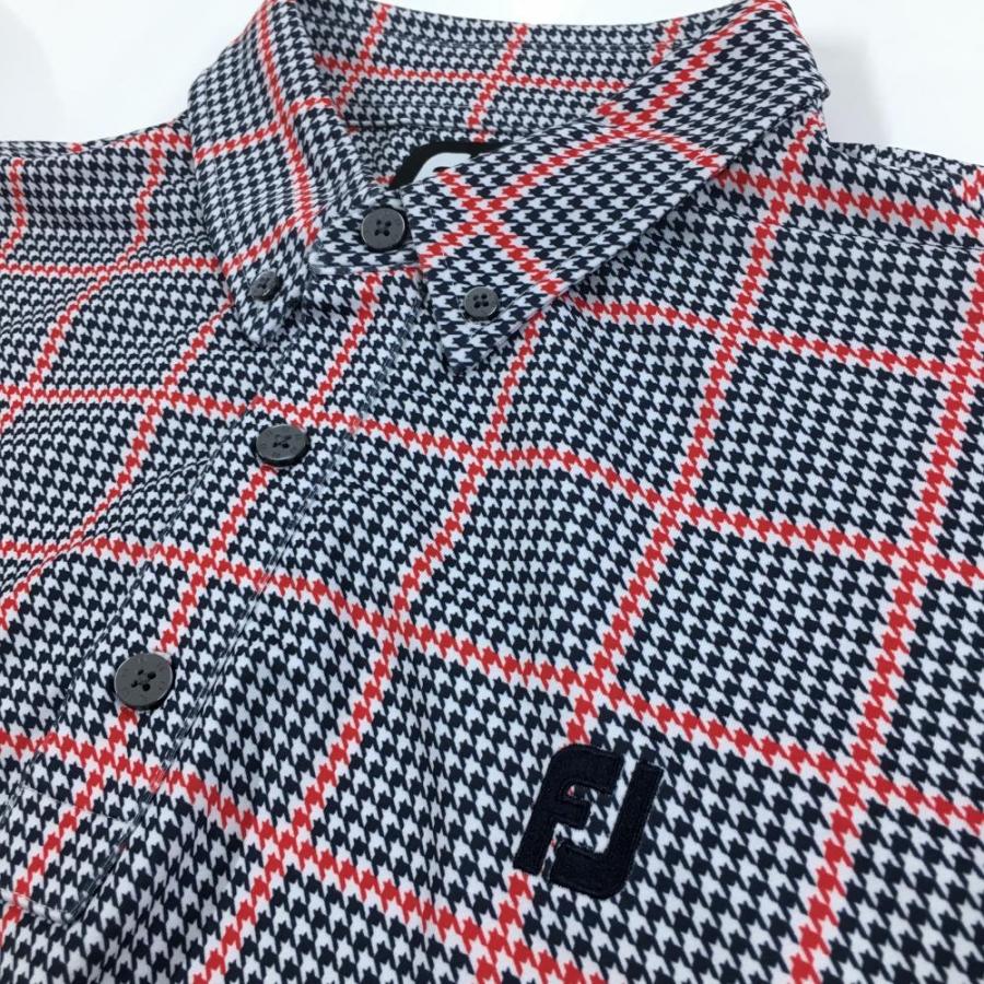 FootJoy フットジョイ 長袖ポロシャツ ネイビー×白×レッド 千鳥