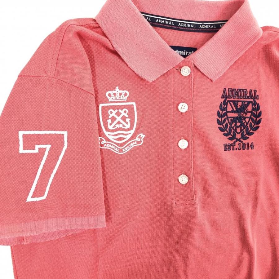 新品未使　Admiral ポロシャツ レディース サーモンピンク Admiral アドミラル 半袖ポロシャツ ピンク 袖ナンバー バック