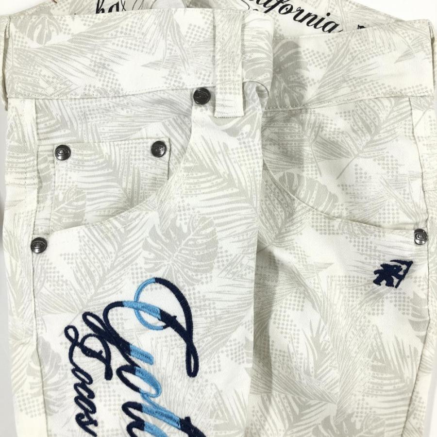 ガッチャゴルフ パンツ 白×グレー リーフ柄 ストレッチ メンズ XS