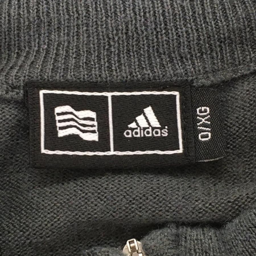 adidas（アディダス） 長袖ニットセーター レッド×グレー 一部ボーダー