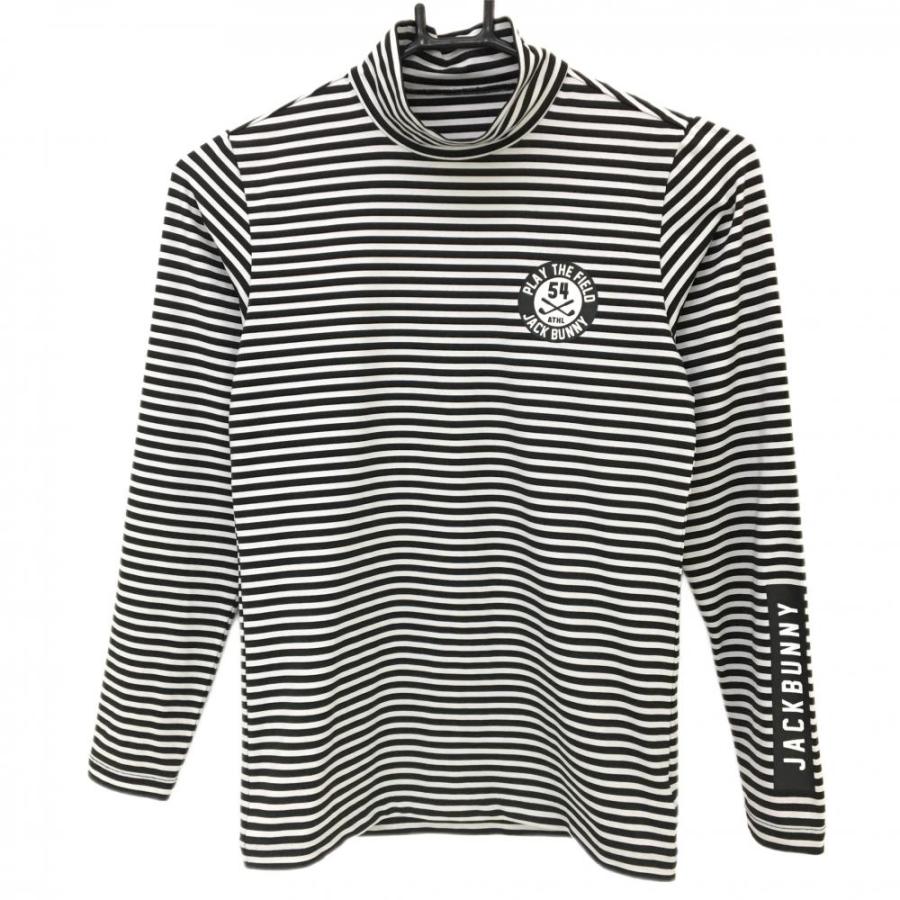 超美品】ジャックバニー 長袖ハイネックシャツ 白×黒 ボーダー 薄手