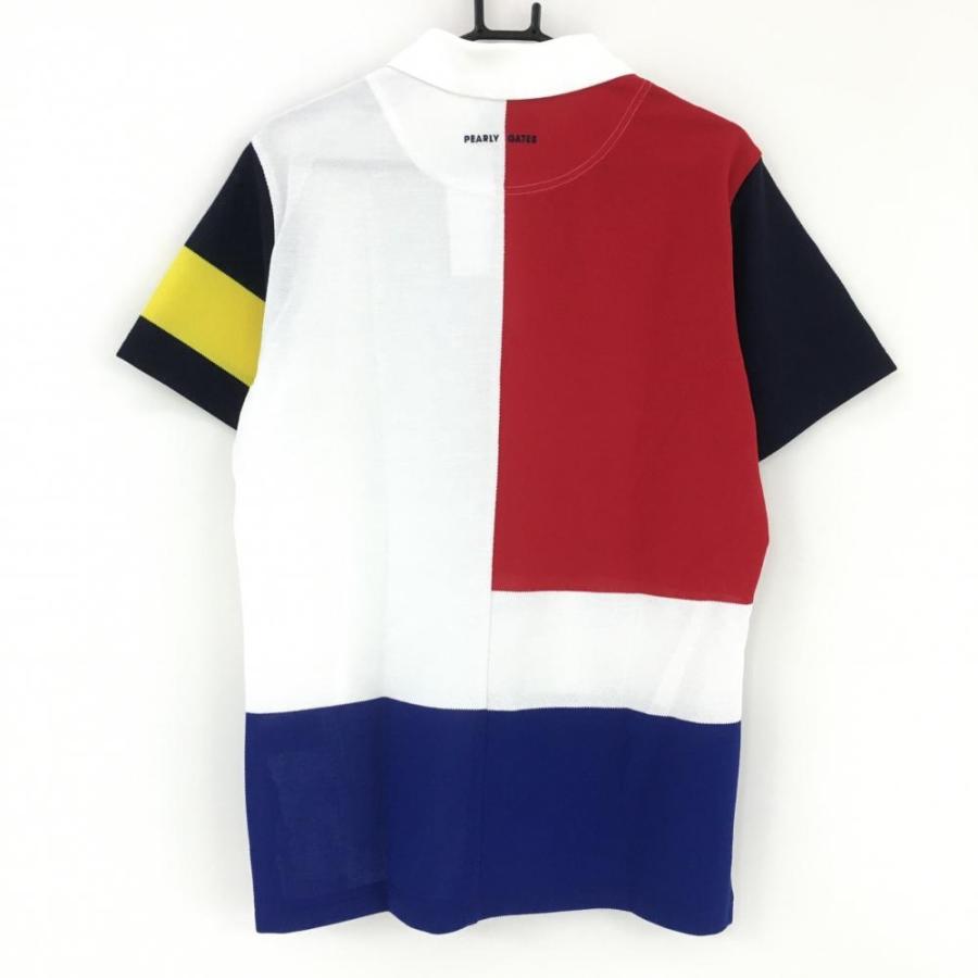 新品】パーリーゲイツ 半袖ポロシャツ 白×レッド×ブルー バイカラー 袖
