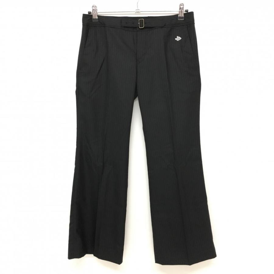 超美品】パーリーゲイツ パンツ 黒×グレー ストライプ ウール・シルク