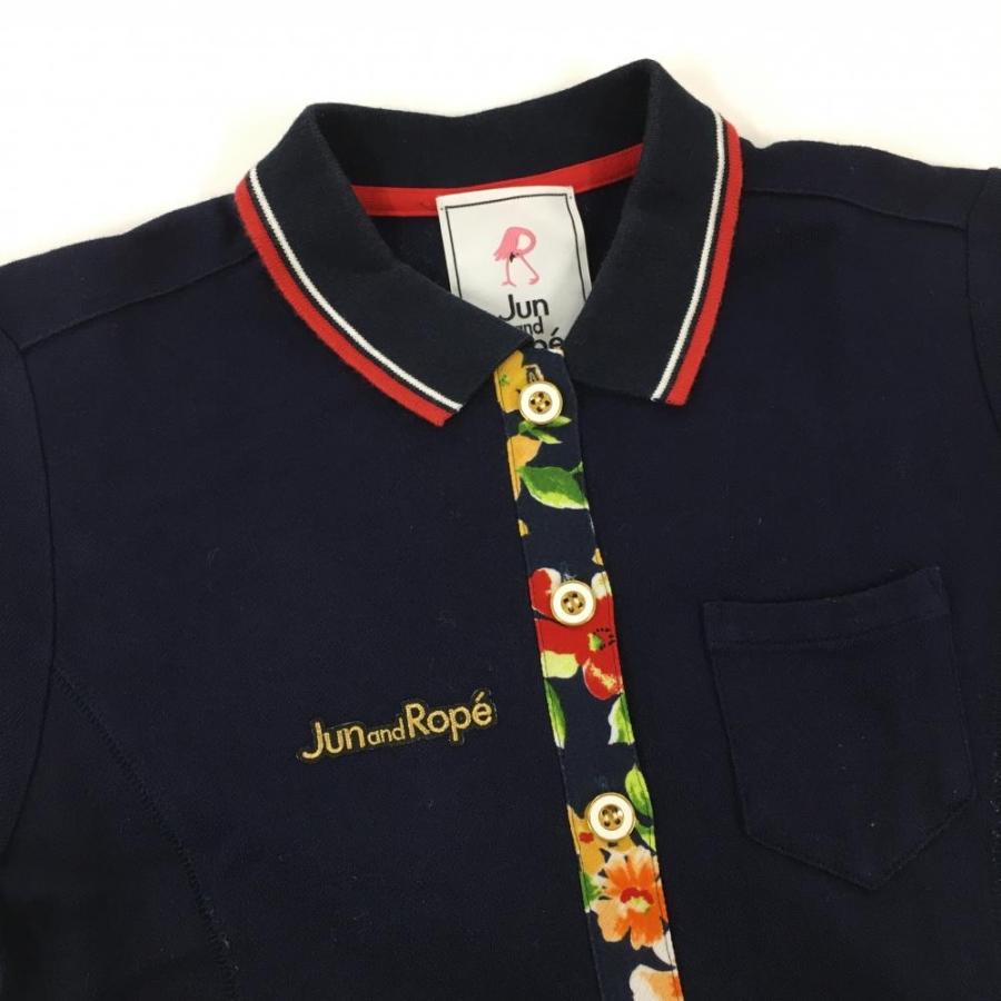 JUN&ROPE'（ジュンアンドロペ） 異素材半袖ポロワンピース ネイビー