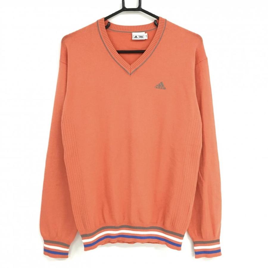 adidas アディダス セーター オレンジ×グレー ニット Vネック adidas アディダス セーター オレンジ×グレー ニット Vネック