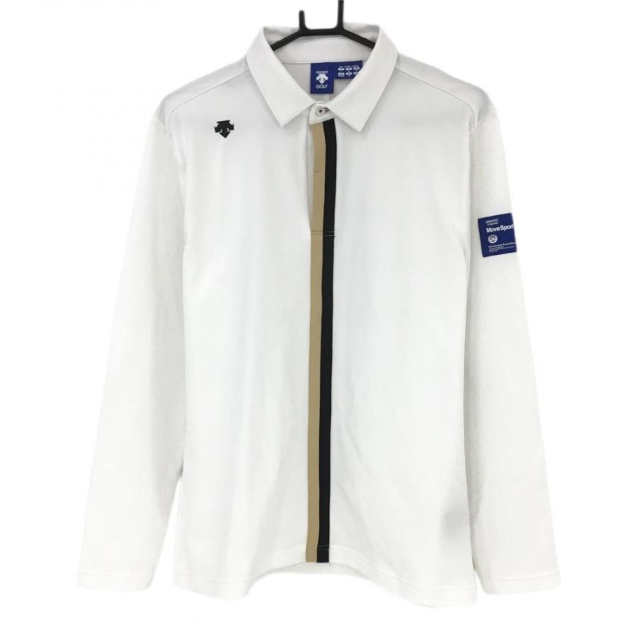 デサントゴルフ 長袖ポロシャツ 白×ベージュ 中田英寿 センターライン  