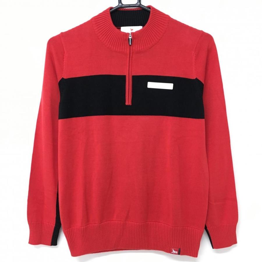 ジュンアンドロペ セーター レッド×黒 ハーフジップ バイカラー