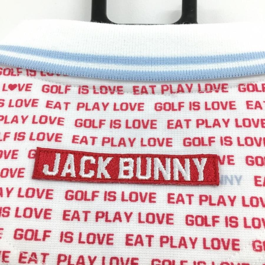 Jack Bunny!!（ジャックバニー） 半袖ポロシャツ 白×レッド 英字総柄