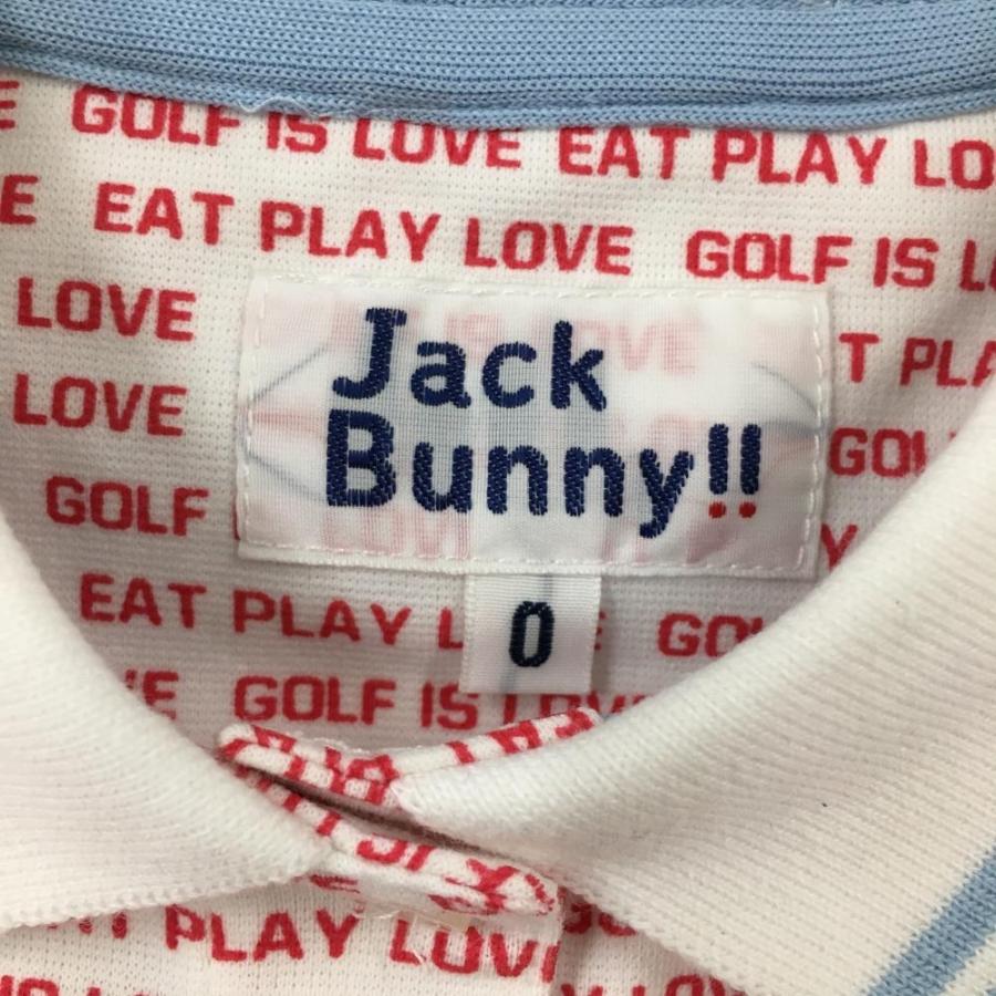 Jack Bunny!!（ジャックバニー） 半袖ポロシャツ 白×レッド 英字総柄