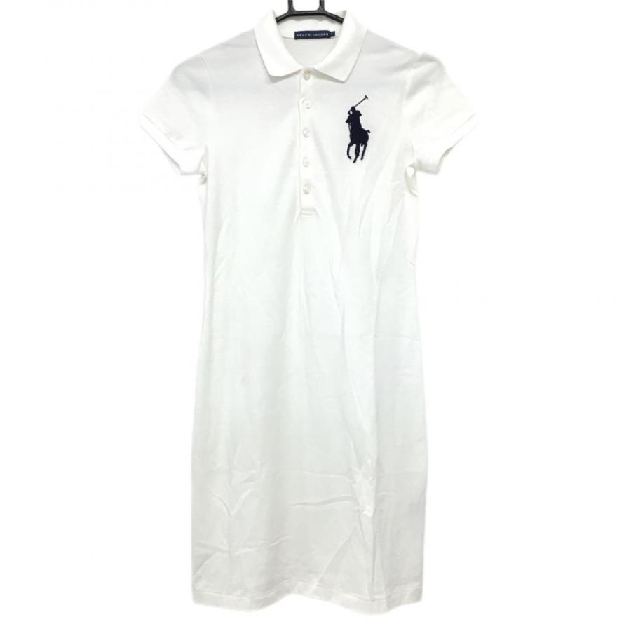ラルフローレン 半袖ポロワンピース 白 ビッグポニー刺しゅうネイビー