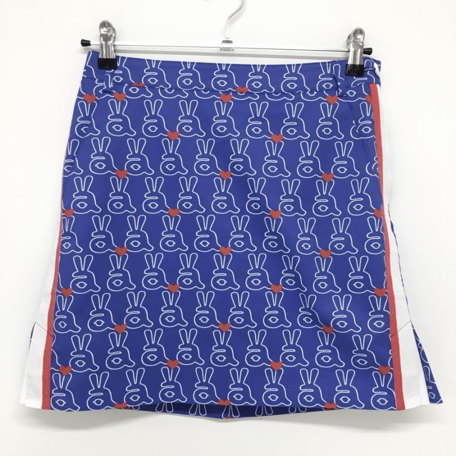 archivio（アルチビオ） スカート ブルー×白×レッド ロゴ総柄 ハート柄