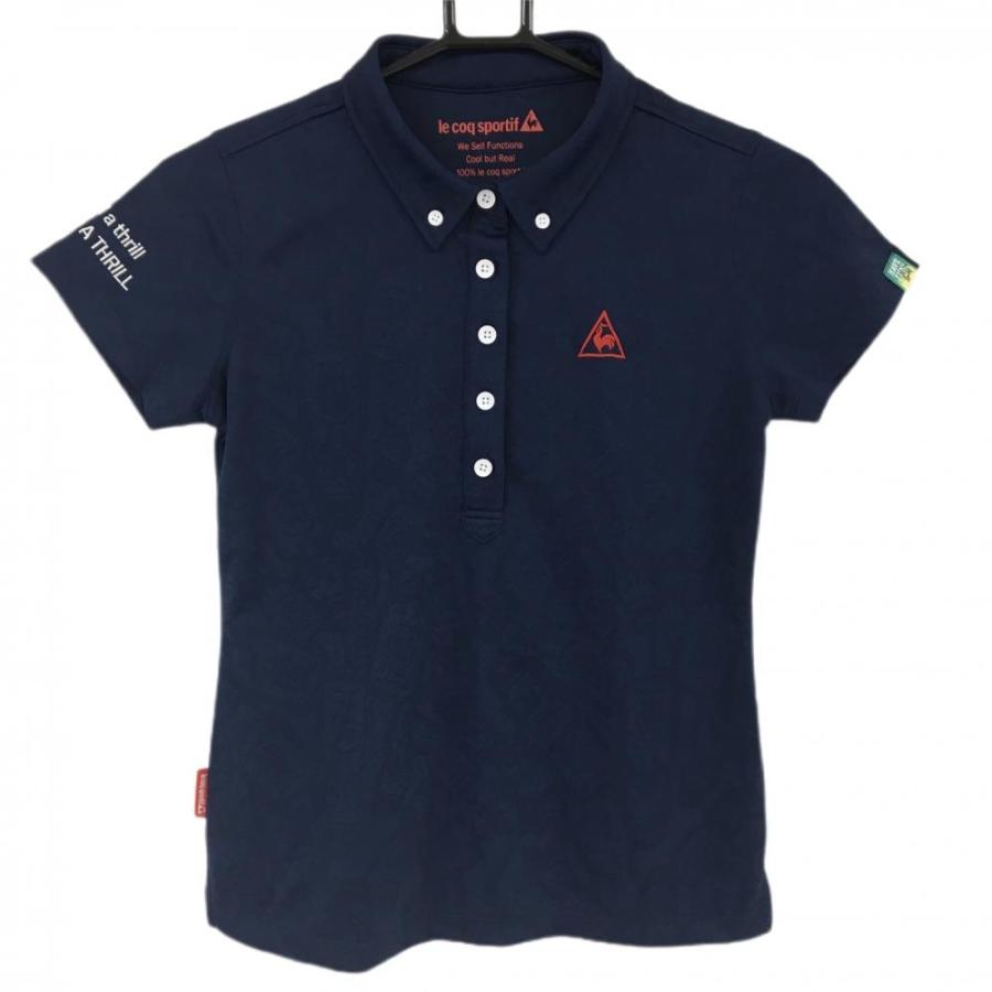 超美品】ルコック 半袖ポロシャツ ネイビー 地模様 ボタンダウン レディース S ゴルフウェア le coq sportif :1-240001115685:レオナード 通販